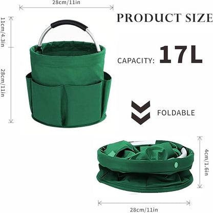 Cleaning Caddy with Handle,Cleaning Supplies 17L Foldable Storage Basket,Portable Multi Bucket Organiser Mop Bucket for Home Garden (Green)-11 x 11inches