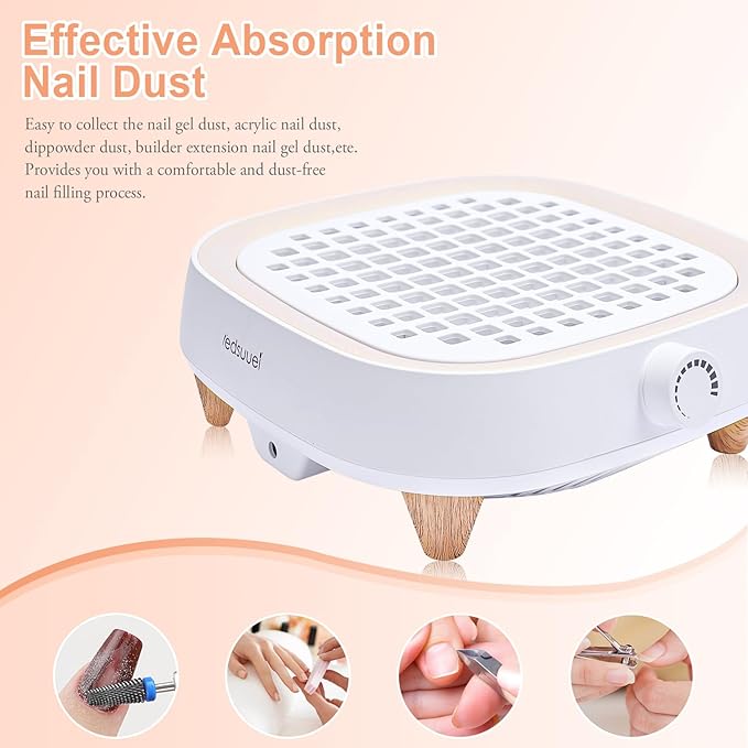 Powerful Nail Dust Collector - 130W Electric Low Noise Dust Collector Nail Tech Lint Free - Adjustable Vacuum Fan Vent Dust Collector Extractor for Acrylic Gel Nail Salon, White