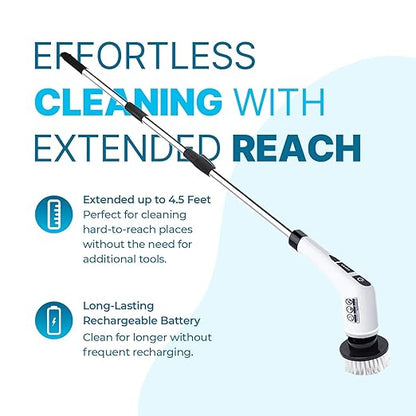 PURSONIC Cordless Rechargeable Power Scrubber Brush with 7 Heads - Extendable & Versatile for Effortless Cleaning