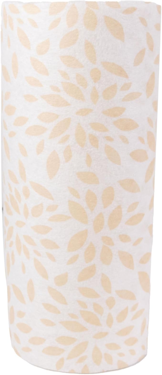 Reusable Bamboo Paper Towel Roll, 25 Feet, 20 Sheets, Machine Washable, White with Beige Leaf Pattern