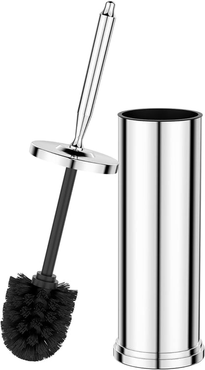 Premium 304 Stainless Steel Toilet Brush and Holder: Weighted Stable Base, Removable Inner Tube, Splash-Proof Design for 360° Thorough Cleaning & Space-Saving Storage,Chrome