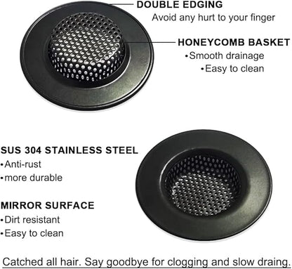 Seatery 1.75" Bathtub Drain Strainers, Shower Drain Hair Catchers, Stainless Steel Drain Filter Cover for Bathroom Laundry Floor Drain, Fit for 1.75"-3.0" Drain Hole Black