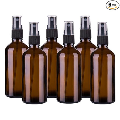 Hydior 4oz Amber Glass Spray Bottle for Essential Oil, Empty Fine Mist Spray Bottle, 6 Pack