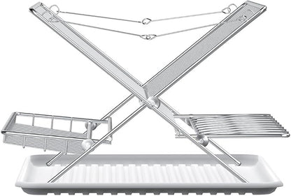 Over The Sink Dish Drying Rack, Collapsible 3 Tier Dish Racks for Kitchen Counter, Stainless Steel Large Capacity Space-Saving Sink Shelf Organizer with Utensil Holder and Drainboard (Upgraded)
