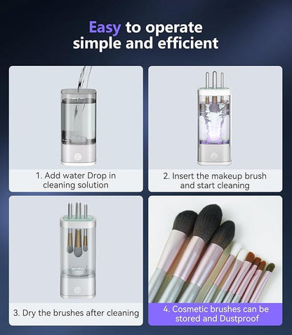 2026 Upgrade Makeup Brush Cleaner Machine【NO.1-12X Cleaning Power】Electric Makeup Brush Cleaner【International Certification - 10000RPM Turbo Motor】Suitable for All Brush Brushes，White