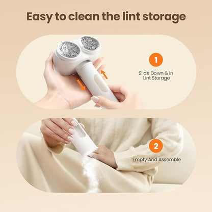 Mosthink Fabric Shaver, 2-in-1 Electric Lint Remover & Build-in Lint Brush, Large Fuzz Remover for Clothes Couch Furniture (White, 2000mAh)