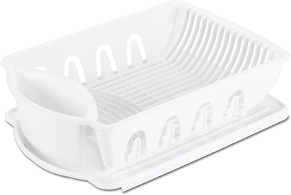 Sterilite Large 2 Piece Sink Set, with Drainboard for Drying, Holds Clean Dishes in the Kitchen such as Plates, Cups, and Silverware, White, 6-Pack