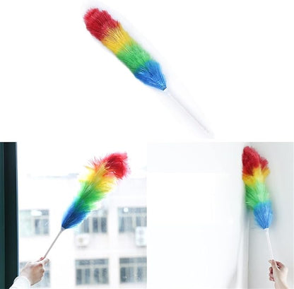 Feather Duster,Dusters for Cleaning Set Feather Duster Household Rainbow Duster Practical Plastic Feather Duster Telescopic Handle Sweeping Brush Cleaning Product Tool Handle Dusters