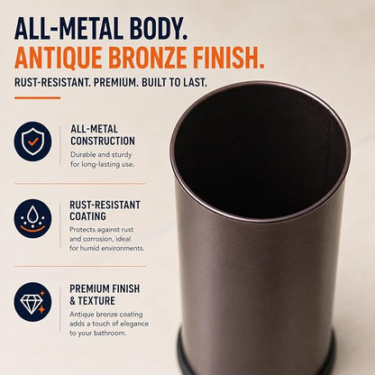 HUJI Rust Resistant Bronze Toilet Brush Holder with Lid Perfect Bathroom Bowl Cleaning Set Gift for House Warming or College Dorms Accessories (1, Bronze Toilet Brush)