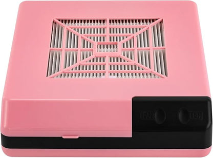 Nail Dust Collector, 2 in 1 Powerful Mini Desktop Vacuum Cleaner with Fan & LED Light, 60W Manicure Dentist Polishing Dust Suction Machine with Large Caliber Hose for Dental Lab Nail Salon (Pink)