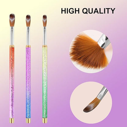 Nail Art Clean Up Brushes,3PCS Soft Cleaner Brush with Cute Fruit Design for Makeup Application, Flat/Oval/Fine Angled Gel Nail Brushes,Nail Art Tools for Cleaning Polish Mistakes on the Cuticles