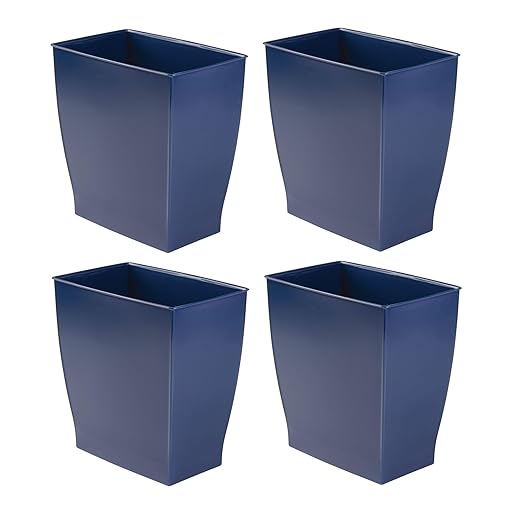iDesign Small Plastic Bathroom Trash Can, Slim Rectangle Garbage Bin for Bedroom, Office, Dorm, 4-Pack, Navy Blue