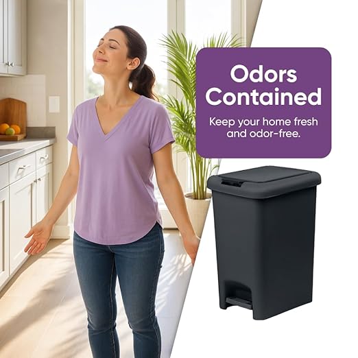 Superio 2-Pack 6.5L Slim Step & Push Trash Can - Dual Opening, Smooth Matte Finish, Durable Plastic (9.5"x7"x11.5") - Black