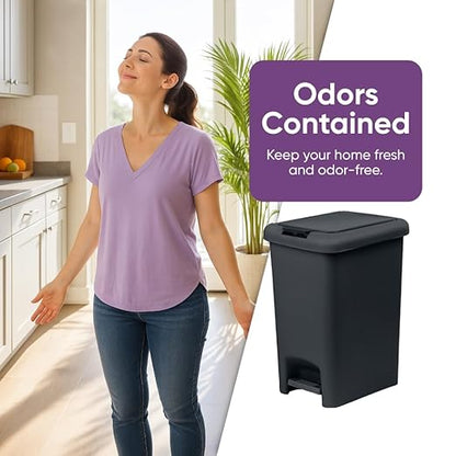 Superio 2-Pack 6.5L Slim Step & Push Trash Can - Dual Opening, Smooth Matte Finish, Durable Plastic (9.5"x7"x11.5") - Black