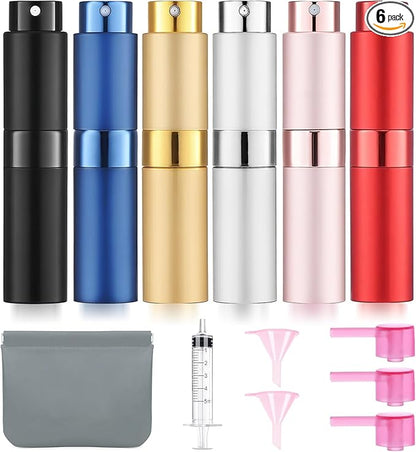 6 Pack 8ML Empty Perfume Atomizer Cologne Travel Spray Bottle for Refill Portable Cologne Dispenser Mini Sprayer for Women Men Twist Tpye