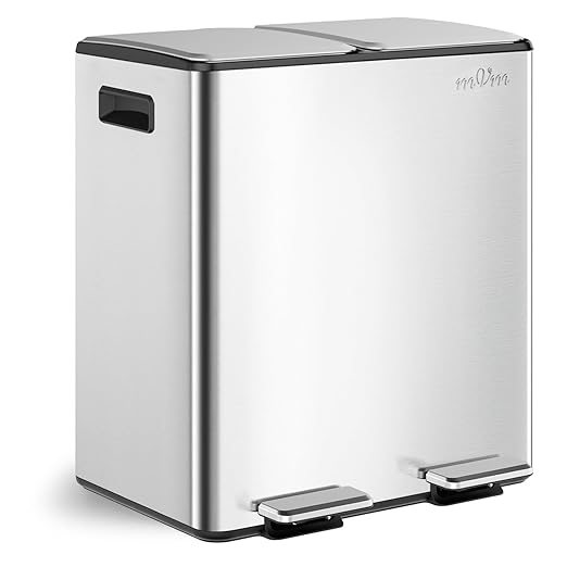 mVm Dual Trash Can, 10.6(2x5.3) Gal Kitchen Trash Can with Thick Lids, 2 Compartment Stainless Steel Recycle Bin for Home Kitchen Office (Silver)