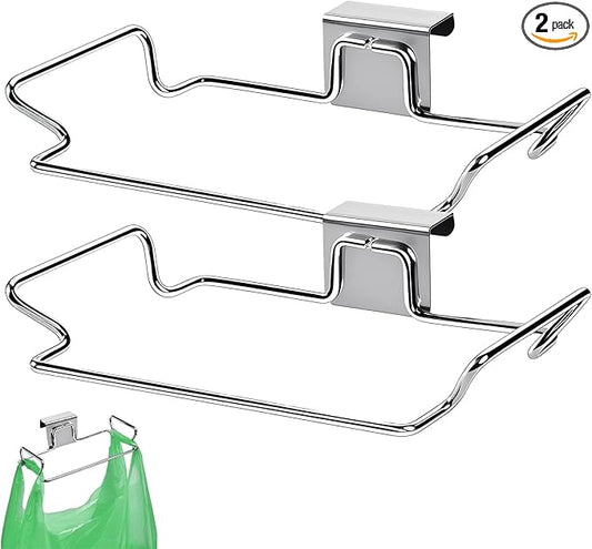 2-Pack RV Stainless Steel Trash Holder, Multi-Functional Hooks for Bathroom, Cabinet Door, Kitchen, Camper,RV Trash Can For Inside、Durable No-Punch Installation, Silver
