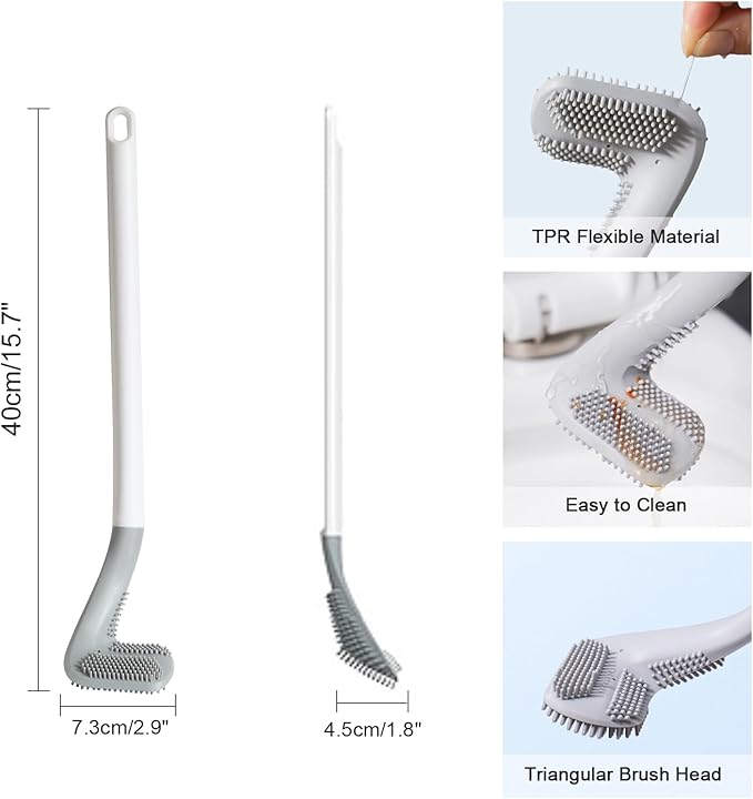 Toilets Brushes, Toilet Cleaning Brush,Golf Flexible Bendable Silicone Long Handled Toilet Brushes, 360°Deep Toilets Bowl Cleaning Brush,Quick Drying Scrubber for Bathroom with Hook (White)