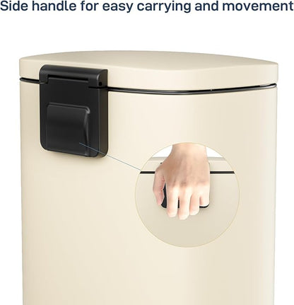 Arlopu 8/13.2 Gallon Step Trash Can, Stainless Steel Garbage Bin, Soft-Close Rubbish Bin with Removable Plastic Inner Bucket, Fingerprint-Proof, Lid Dustbin, Suit for Kitchen (Beige, 30L)