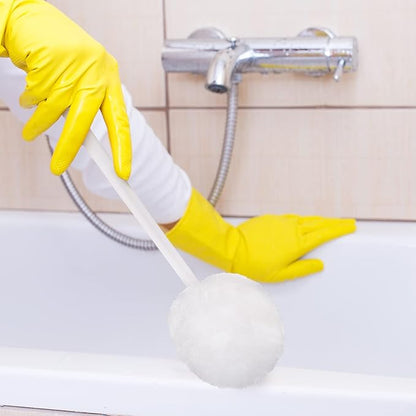 Eaasty Toilet Bowl Brush with Long Plastic Handle Bulk Disposable White Soft Swab Toilet Bowl Cleaners Mop with Silk Cotton Brush for Bathroom, 11 x 4.3 Inch(12 Pack)