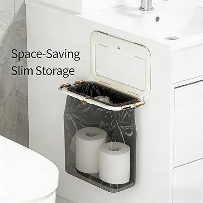 Foldable Trash Bag Holder, No-Drill Adhesive Mount for 0.8" Thin Cabinet & Smooth Surfaces, Under Sink & Wall Mount Organizer for Kitchen, Bathroom, RV, Camper