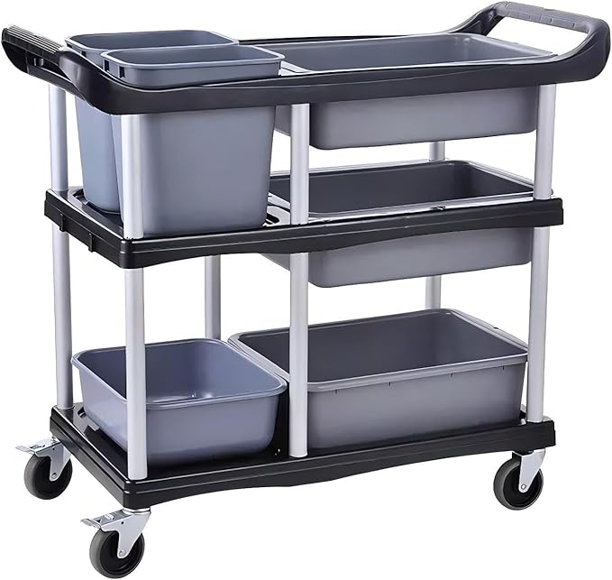 3 Tier Utility Cart Heavy Duty 330lbs Capacity Rolling Service Cart Utility Carts with Wheels Storage Cart Restaurant Supplies Great for Hotel,Kitchen,Laundry Room,Siz:41x18.3x37