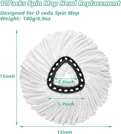 10 PCS Spin Mop Replacement Head,100% Microfiber Mop Heads Replacements Compatible with Cedar Easywring 1-Tank System, 360 Degree Round Mop Refills for Easy House Cleaning Floor Mopping