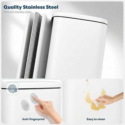 8 Gal Kitchen Trash Can, 30L Recycling or Garbage Bin, Brushed Stainless Steel Waste Basket, Soft&Quiet Close Dustbin, with Step-On Pedal, Removable Inner Bucket, for Home, Office, Living Room