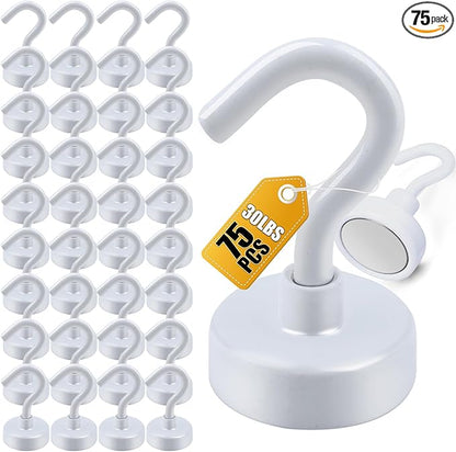 DIYMAG Magnetic Hooks, 30Lbs Strong Heavy Duty Cruise Magnet S-Hook for Classroom, Fridge, Hanging, Cabins, Grill, Kitchen, Garage, Workplace and Office Etc, (75 Pack-White)