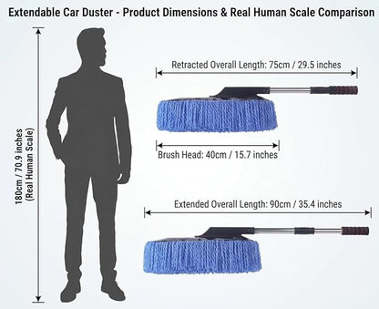 35" Car Wash Mop with Long Handle - Lightweight Microfiber Chenille Car Cleaning Brush - Telescopic & Detachable Car Wash Brush with Washable Head, Scratch-Free Cleaning Tool for Car, SUV, RV, Truck