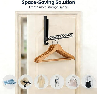 Over The Door Drying Rack with Hooks, Double Folding Portable Small Space Storage for Laundry Bathroom Travel Bedroom Drying (2Pack, Black)