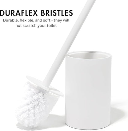 Yew Design Matte White Toilet Bowl Brush for Bathroom with Holder - Bathroom Cleaner Scrubber with Sleek Design, Sturdy, and Durable Bristles
