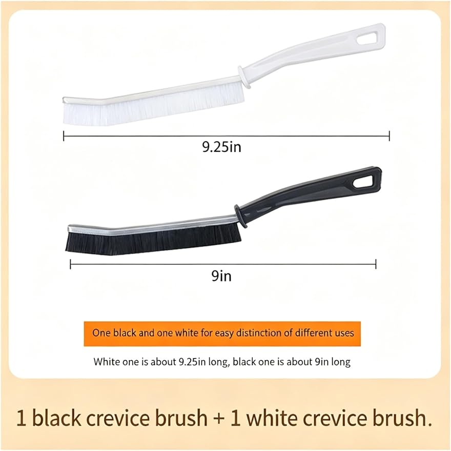 2 Pack Crevice Cleaning Brushes, Hard Bristle Gap Cleaner Brush for Bathroom, Kitchen, Window, Tile, Sink - Black & Milk(Two Milk)