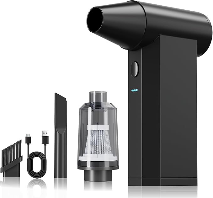 Compressed Air Duster and Vacuum, 2 in 1 210,000RPM Cordless Air Duster, 4-Gear Adjustable Mini Blower, Electric Air Duster for PC, Keyboard, Car, Home, Outdoors, Top Choice for Valentine's Day Gifts