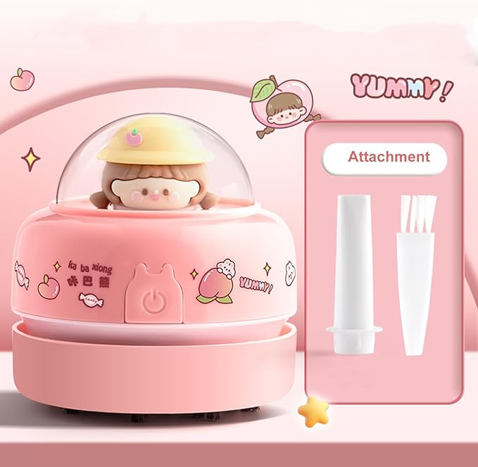Talent Star Mini Desktop Vacuum Cleaner, Portable Battery Powered Vacuum Cleaner for Desk Cordless 360-degree Rotatable Desktop Vacuum for Cleaning Eraser Crumbs Hairs Crumbs Keyboard Pink