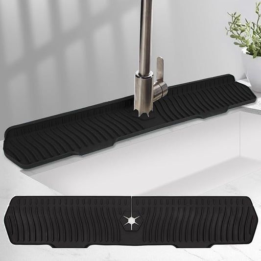 Kitchen Sink Splash Guard 29.7 X 5.7 In, Large Size Kitchen Sink Splash Guard, Silicone Sink Faucet Drying Mat, Faucet Mat Splash Catcher, Multipurpose For Kitchen Sink, Bathroom (Black)