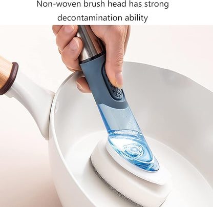 Soap Dispensing Dish Brush with 4 Replacement Heads 4 in 1 Long Handle Cleaner