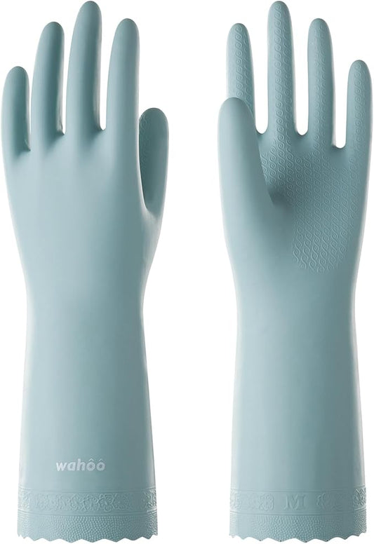 LANON wahoo Skin-Friendly Cleaning Gloves, Dishwashing Kitchen Gloves with Cotton Flocked Liner, Reusable, Non-Slip, Surf Spray, Medium