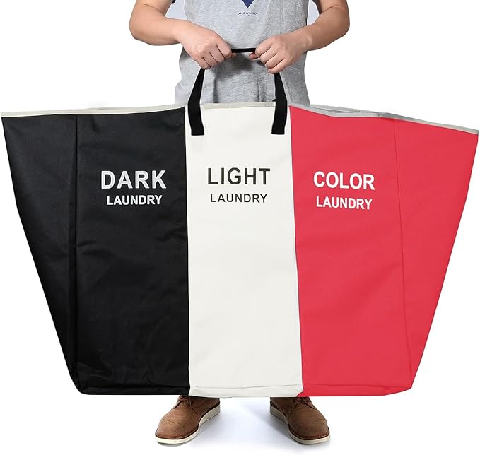 168L Laundry Hamper, Large Blanket Storage Basket Sorter 3 Section Bag Organizer for Dirty Clothes - Toys - Towel,15 X 23 X 28 inch Heavy Duty Laundry Cart Baskets (Black and white red bag)