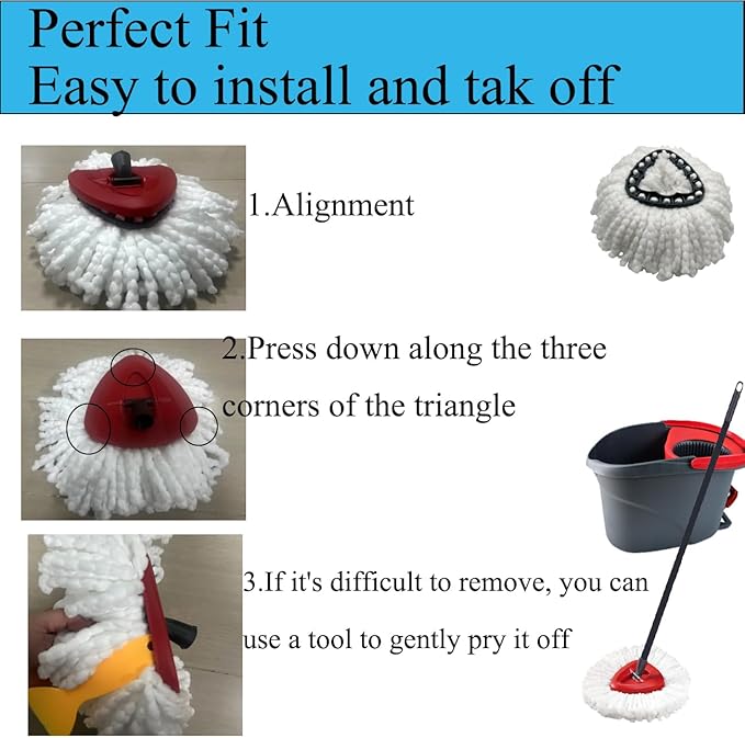 6 Pack Spin Mop Head Replacements Compatible with OCedar Easywring 1 Tank,4 Chenille Duster Mops Pad Refill Compatible with Oceda,Includes 2 PCS Microfiber Mops,White Red Blue,Machine Washable