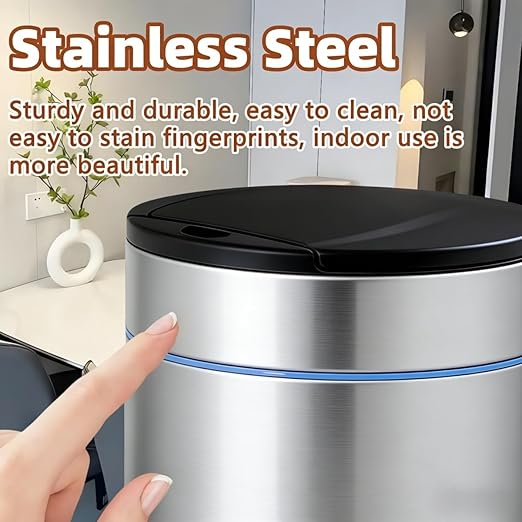 Garbage Can with Lid, Intelligent Sensor Opening and Closing, Small Garbage Can for Living Room, Bedroom, Kitchen and Bathroom (2, Silver)
