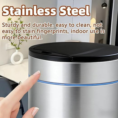 Garbage Can with Lid, Intelligent Sensor Opening and Closing, Small Garbage Can for Living Room, Bedroom, Kitchen and Bathroom (2, Silver)