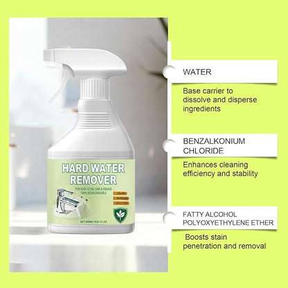 Hard Water Remover Spray – 16.91 FL Oz Stain & Scale Remover for Glass, Faucets, Tiles & Shower Doors | No Harsh Odor, Multi-Surface Safe Formula for Home & Commercial Use – 1 Bottle