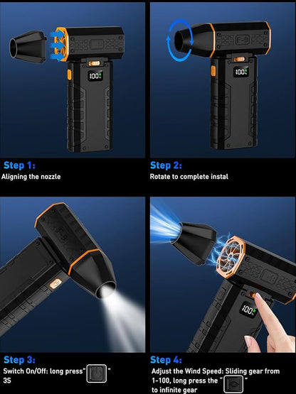 Compressed Air Duster 130000RPM Electric Duster with LED Light, 100 Gear Adjustable Rechargeable Cordless Air Blower Cleaning Tool for Keyboard,Orange