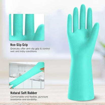 KAQ Reusable Rubber Cleaning Gloves: 4 Pairs Latex Free Non-Slip Household Kitchen Gloves for Washing Dishes
