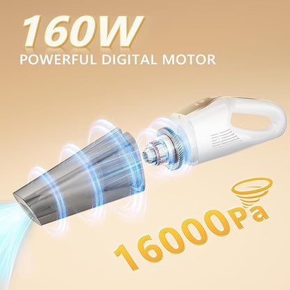 MYUAKO Handheld Vacuum Cordless, 16000Pa 160W Handheld Car Cordless Vacuum Cleaner with LED Screen,30Min Powerful Hand Vacuum Cordless Rechargeable Lightweight Car Vacuum Cleaner High Power