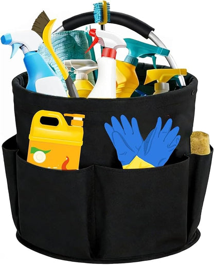 Cleaning Caddy with Handle,Cleaning Supplies 17L Foldable Storage Basket,Portable Multi Bucket Organiser Mop Bucket for Home Garden (Black)-11 x 11inches