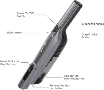 Cordless Handheld Vacuum, Lightweight Portable Hand Vacuum Cleaner with LED Light,Rechargeable Hand Held Vacuum with One-Touch Empty, Powerful Suction for Office, Home,Car, Silver