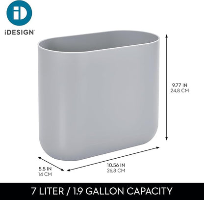iDesign Small Slim Plastic Bathroom Trash Can, Garbage Can for Bedroom, Office, Desk, Dorm, Gray