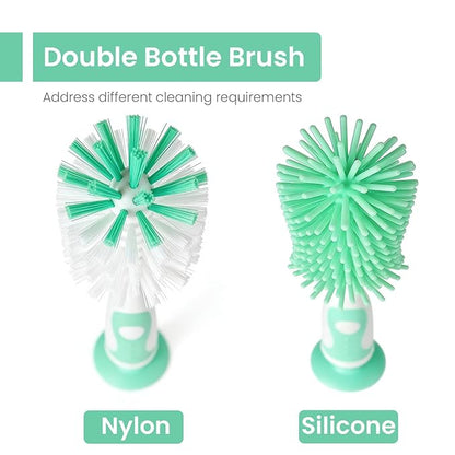 Ariseno 5-in-1 Baby Bottle Brush Set, Bottle Brush for Baby, Bottle Cleaner Brush Set, Including Nylon and Silicone Bottle Brush, Bottle Cap Brush, Straw Brush, Nipple Brush, BPA-Free (Green)